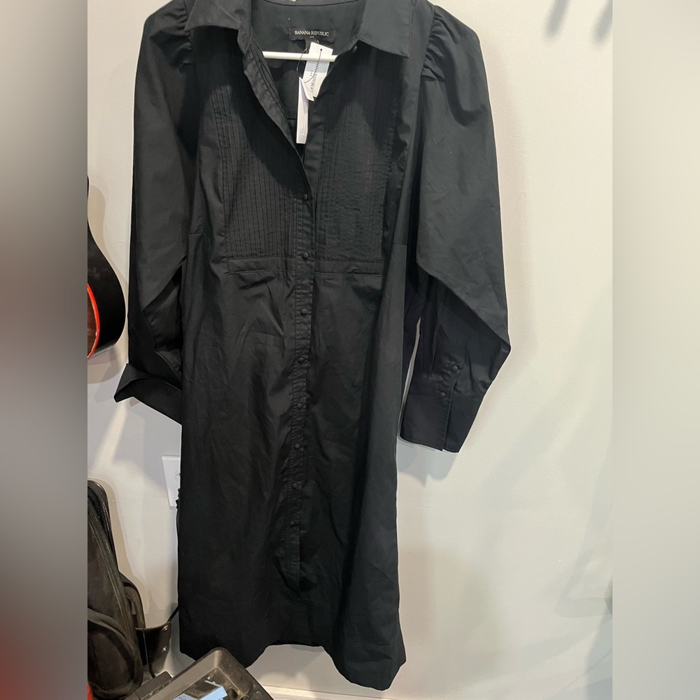 Banana Republic Black Long-Sleeve Button-Up Shirt dress